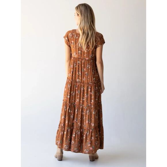Natural Life Women's Berkley Maxi Dress Brown Bouquets XL Cottagecore Bohemian - Picture 3 of 14